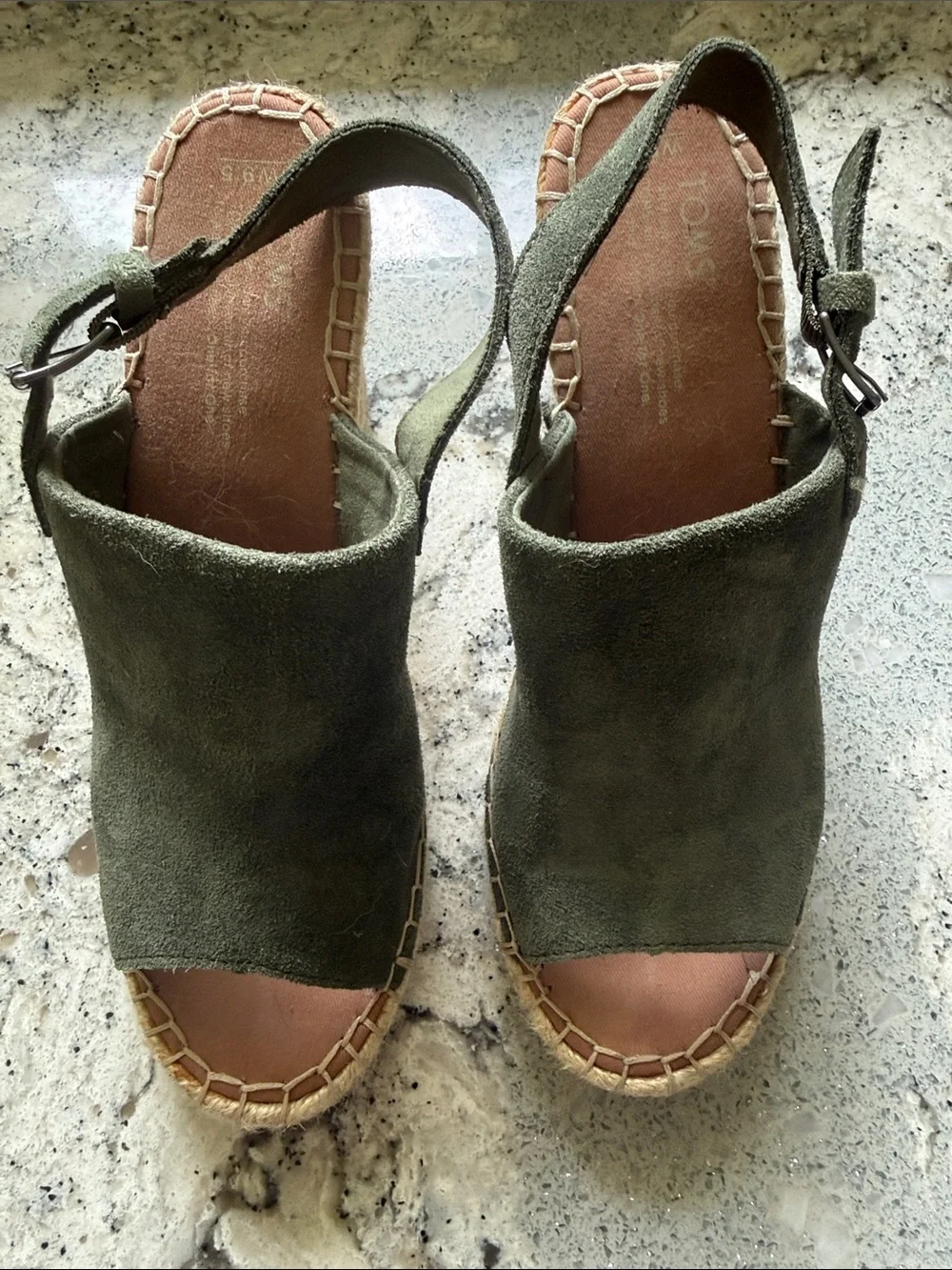 TOMS Olive Green Suede Espadrille Slingback Sandals